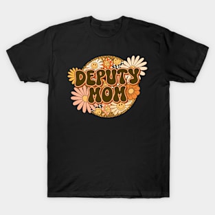 Deputy Mom Retro Groovy Floral Leopard T-Shirt